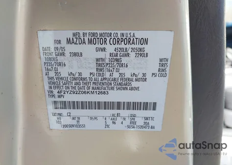 2006 Mazda Tribute I z USA, uszkodzony, nr VIN 4F2YZ92Z06KM12683